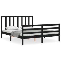 vidaXL Massivholzbett mit Kopfteil Schwarz 160x200 cm