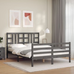vidaXL Massivholzbett mit Kopfteil Grau 140x200 cm