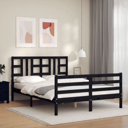 vidaXL Massivholzbett mit Kopfteil Schwarz 160x200 cm