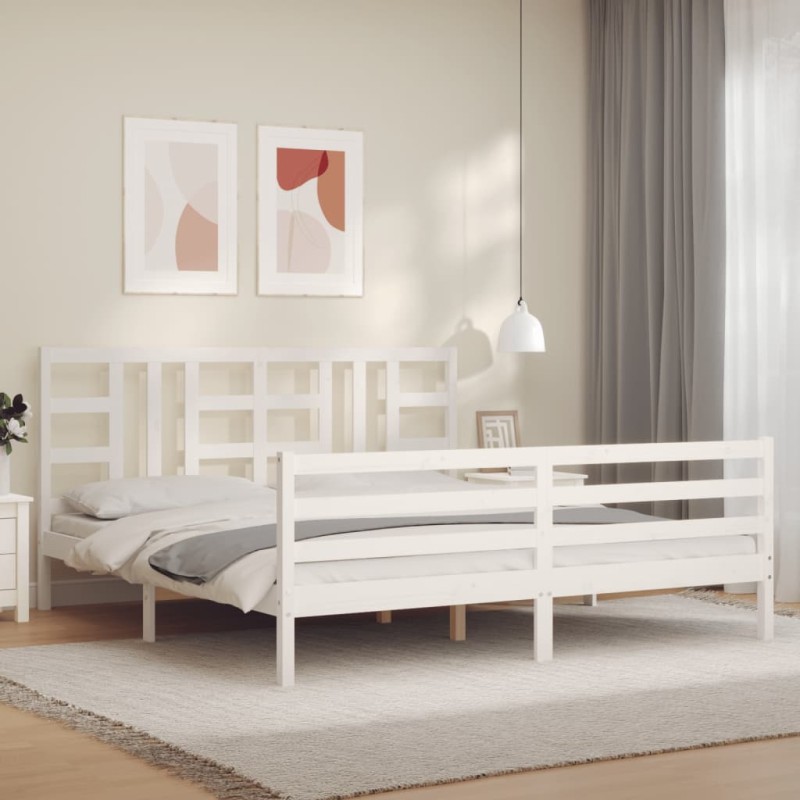 vidaXL Massivholzbett mit Kopfteil Weiß vidaXL Massivholzbett mit Kopfteil Weiß
