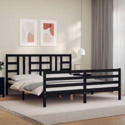 vidaXL Massivholzbett mit Kopfteil Schwarz
