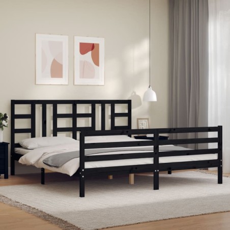 vidaXL Massivholzbett mit Kopfteil Schwarz