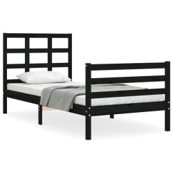 vidaXL Massivholzbett mit Kopfteil Schwarz 100x200 cm