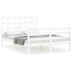 vidaXL Massivholzbett mit Kopfteil Weiß 120x200 cm