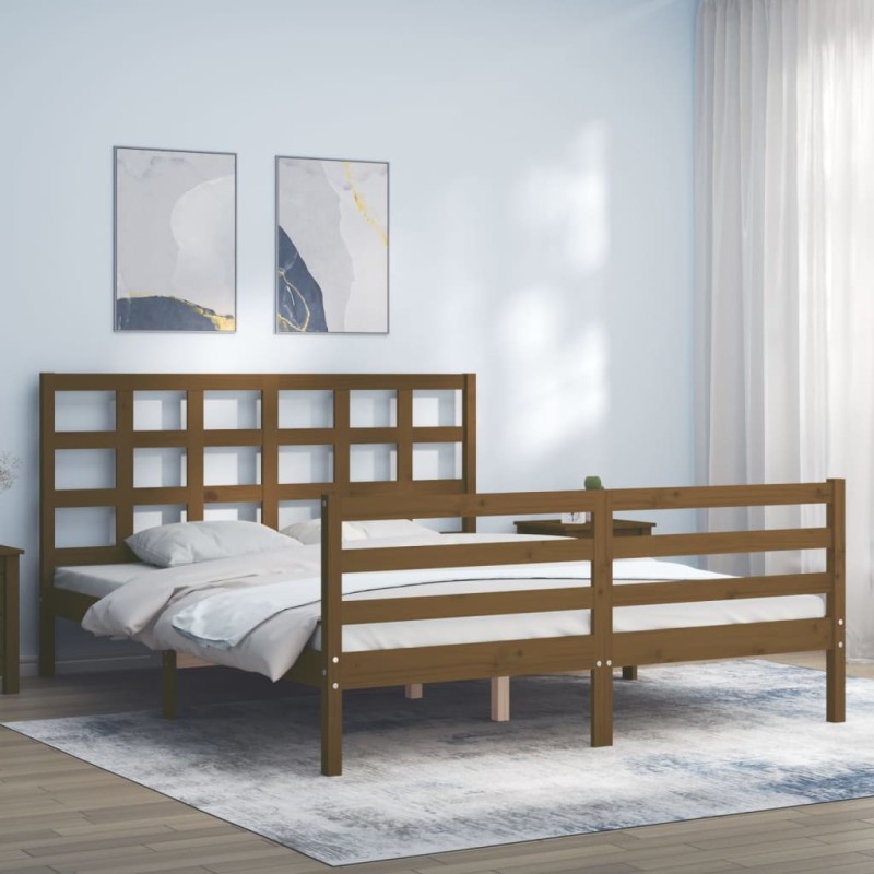 vidaXL Massivholzbett mit Kopfteil Honigbraun vidaXL Massivholzbett mit Kopfteil Honigbraun