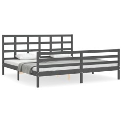 vidaXL Massivholzbett mit Kopfteil Grau 200x200 cm