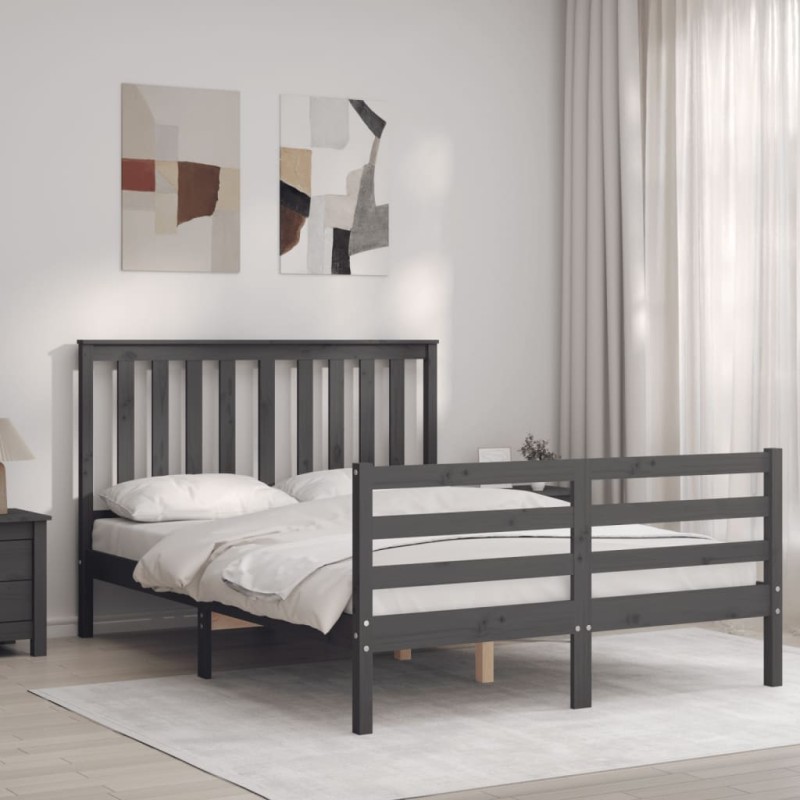 vidaXL Massivholzbett mit Kopfteil Grau 140x190 cm vidaXL Massivholzbett mit Kopfteil Grau 140x190 cm