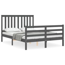 vidaXL Massivholzbett mit Kopfteil Grau 140x190 cm