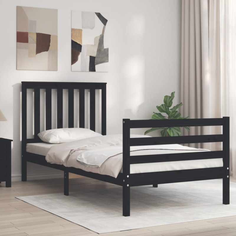 vidaXL Massivholzbett mit Kopfteil Schwarz 90x200 cm vidaXL Massivholzbett mit Kopfteil Schwarz 90x200 cm