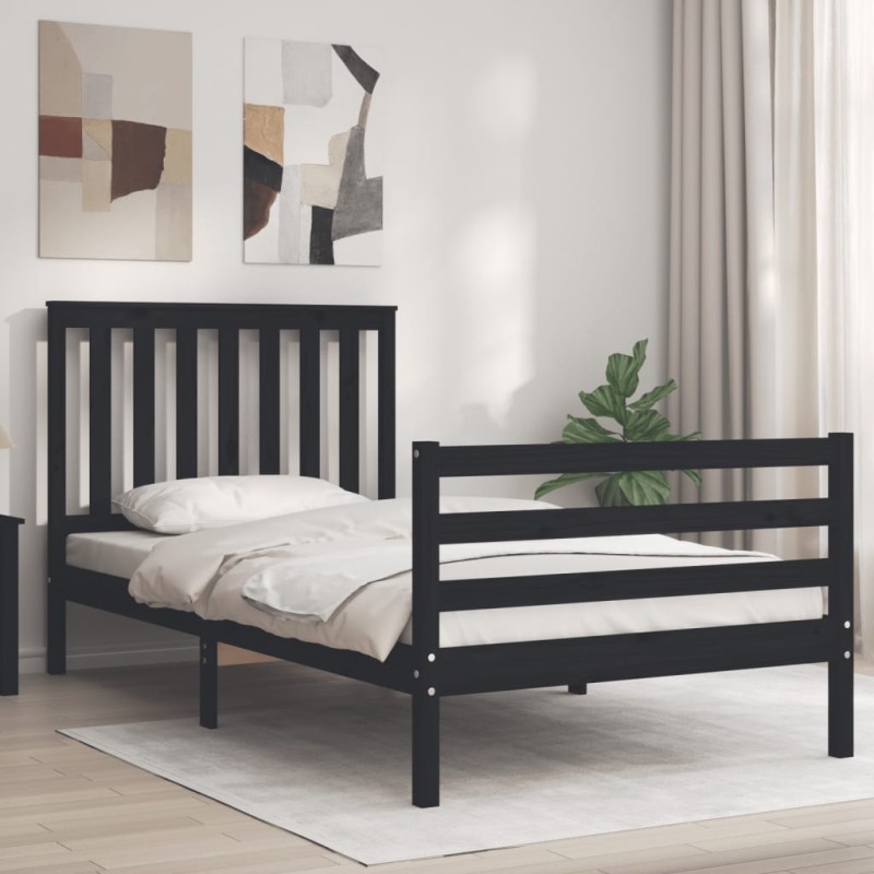 vidaXL Massivholzbett mit Kopfteil Schwarz 100x200 cm vidaXL Massivholzbett mit Kopfteil Schwarz 100x200 cm