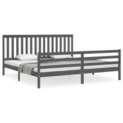 vidaXL Massivholzbett mit Kopfteil Grau 200x200 cm