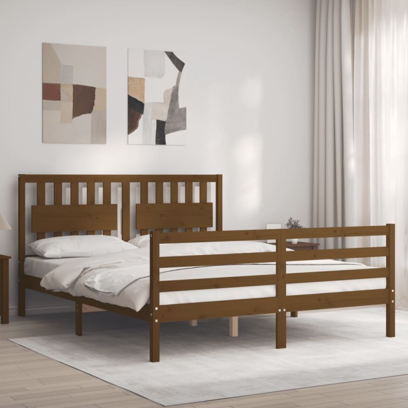 vidaXL Massivholzbett mit Kopfteil Honigbraun 160x200 cm vidaXL Massivholzbett mit Kopfteil Honigbraun 160x200 cm