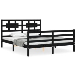 vidaXL Massivholzbett mit Kopfteil Schwarz 160x200 cm