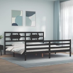 vidaXL Massivholzbett mit Kopfteil Schwarz