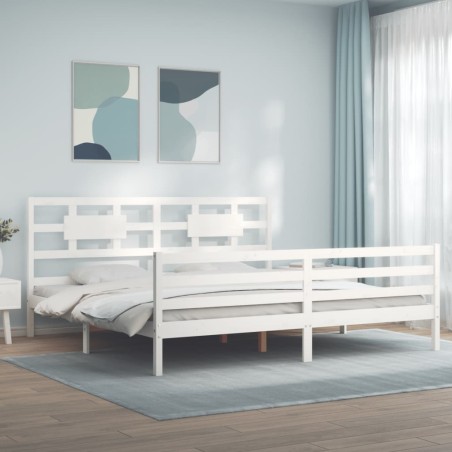 vidaXL Massivholzbett mit Kopfteil Weiß 200x200 cm