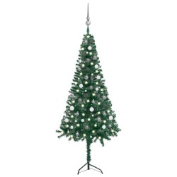 vidaXL Künstlicher Eck-Weihnachtsbaum LEDs & Kugeln Grün 180 cm PVC