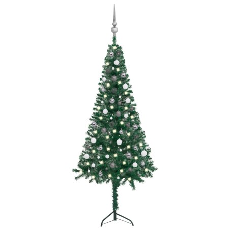 vidaXL Künstlicher Eck-Weihnachtsbaum LEDs & Kugeln Grün 180 cm PVC