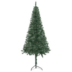 vidaXL Künstlicher Eck-Weihnachtsbaum LEDs & Kugeln Grün 180 cm PVC
