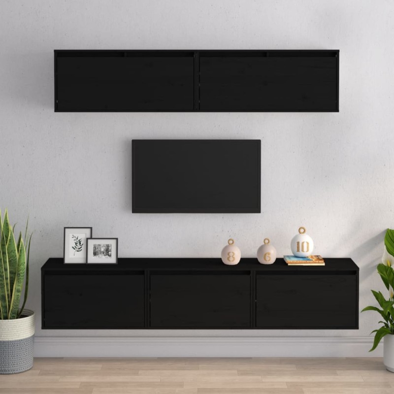 vidaXL TV-Schränke 5 Stk. Schwarz Massivholz Kiefer vidaXL TV-Schränke 5 Stk. Schwarz Massivholz Kiefer