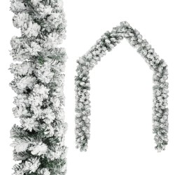 vidaXL Weihnachtsgirlande mit LEDs Beschneit Grün 10 m PVC