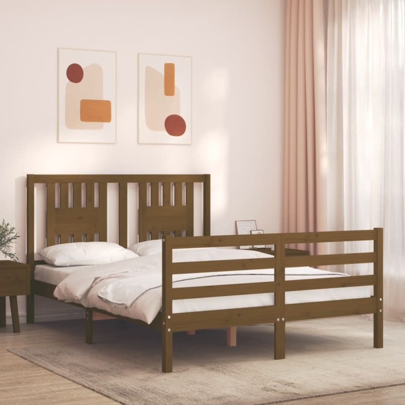 vidaXL Massivholzbett mit Kopfteil Honigbraun vidaXL Massivholzbett mit Kopfteil Honigbraun