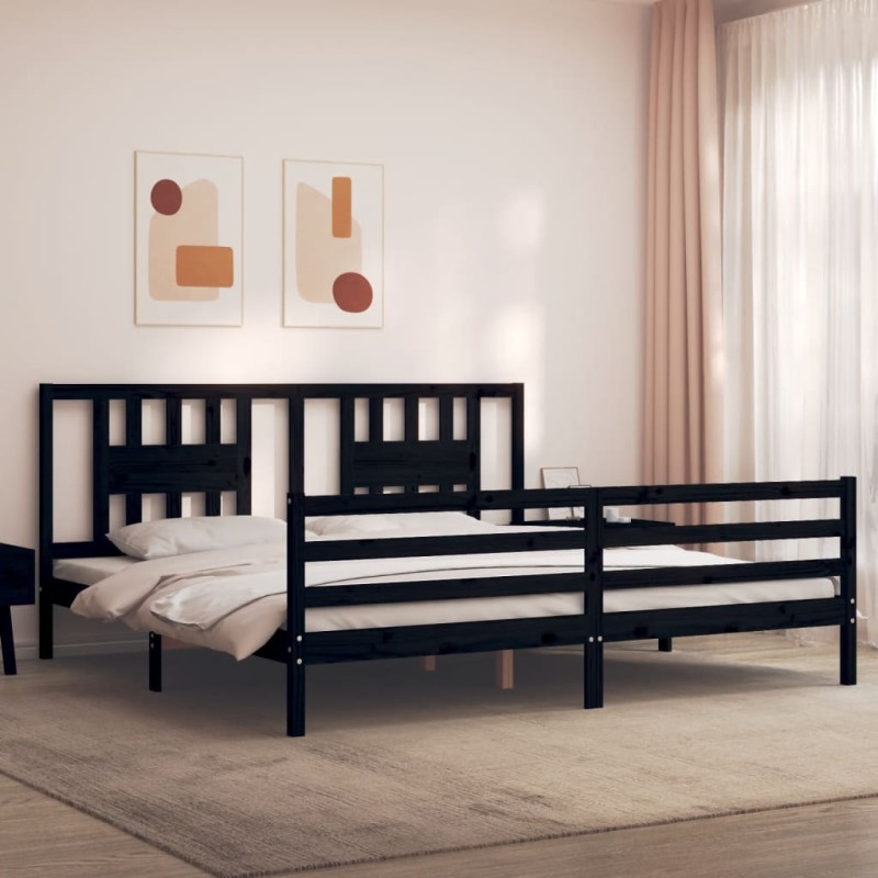 vidaXL Massivholzbett mit Kopfteil Schwarz vidaXL Massivholzbett mit Kopfteil Schwarz
