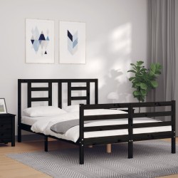 vidaXL Massivholzbett mit Kopfteil Schwarz