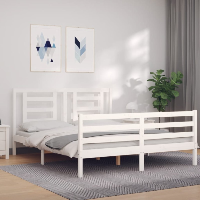 vidaXL Massivholzbett mit Kopfteil Weiß vidaXL Massivholzbett mit Kopfteil Weiß