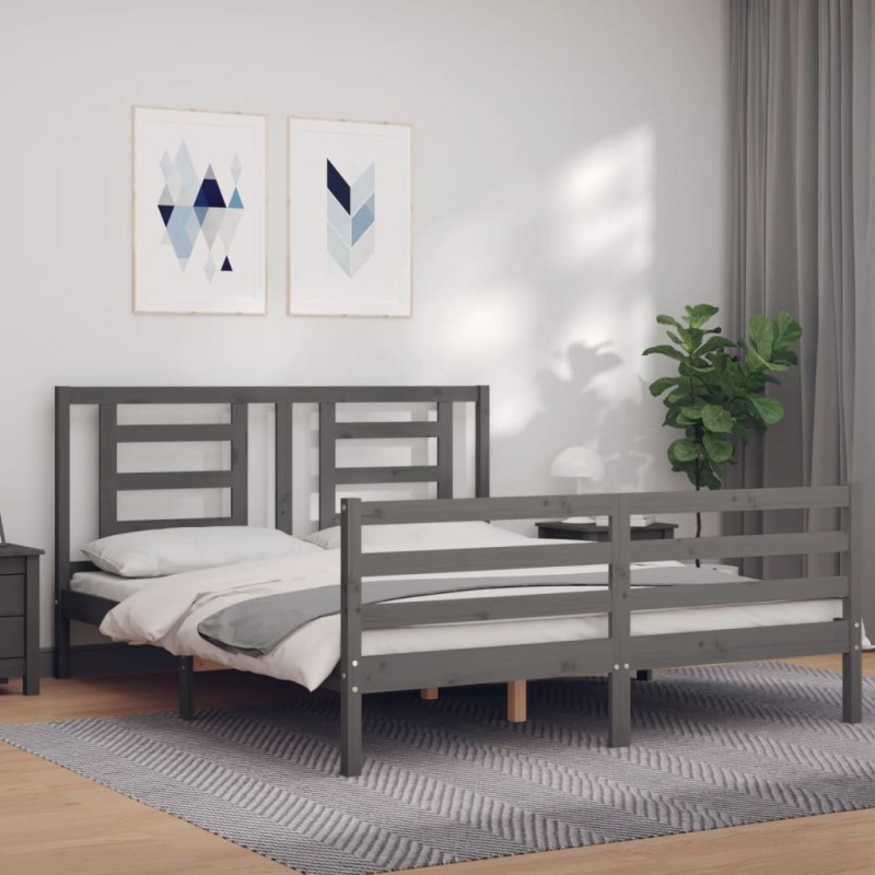 vidaXL Massivholzbett mit Kopfteil Grau 160x200 cm vidaXL Massivholzbett mit Kopfteil Grau 160x200 cm