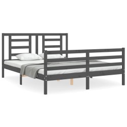 vidaXL Massivholzbett mit Kopfteil Grau 160x200 cm