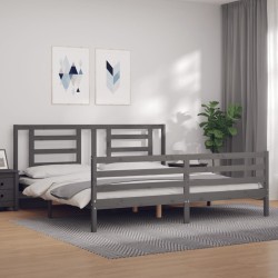 vidaXL Massivholzbett mit Kopfteil Grau