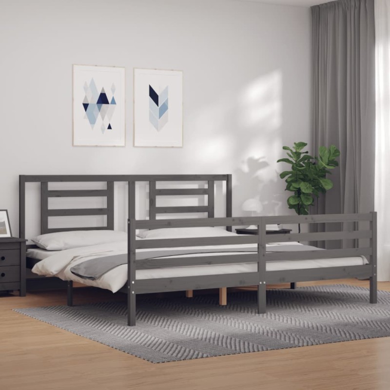 vidaXL Massivholzbett mit Kopfteil Grau vidaXL Massivholzbett mit Kopfteil Grau