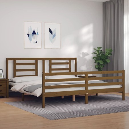 vidaXL Massivholzbett mit Kopfteil Honigbraun 200x200 cm