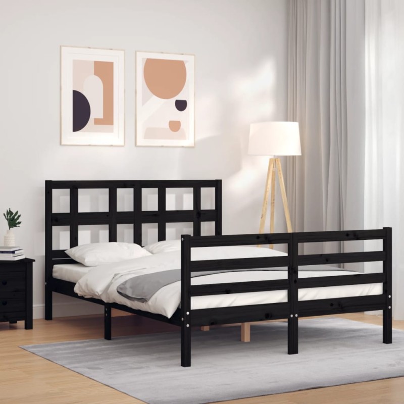 vidaXL Massivholzbett mit Kopfteil Schwarz 140x190 cm vidaXL Massivholzbett mit Kopfteil Schwarz 140x190 cm