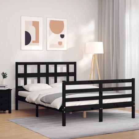 vidaXL Massivholzbett mit Kopfteil Schwarz 140x190 cm