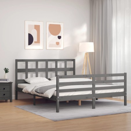 vidaXL Massivholzbett mit Kopfteil Grau 160x200 cm