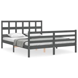 vidaXL Massivholzbett mit Kopfteil Grau 160x200 cm