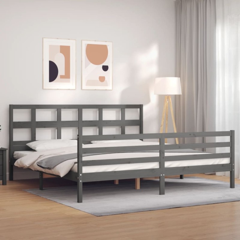 vidaXL Massivholzbett mit Kopfteil Grau vidaXL Massivholzbett mit Kopfteil Grau