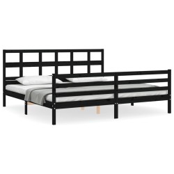 vidaXL Massivholzbett mit Kopfteil Schwarz 200x200 cm