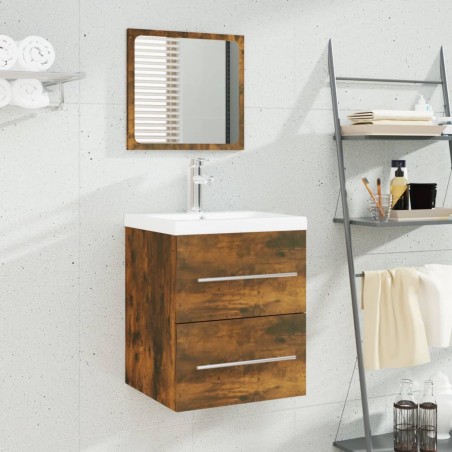 vidaXL Waschbeckenschrank mit Einbaubecken Räuchereiche Holzwerkstoff