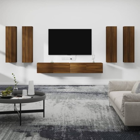 vidaXL 6-tlg. TV-Schrank-Set Braun Eichen-Optik Holzwerkstoff