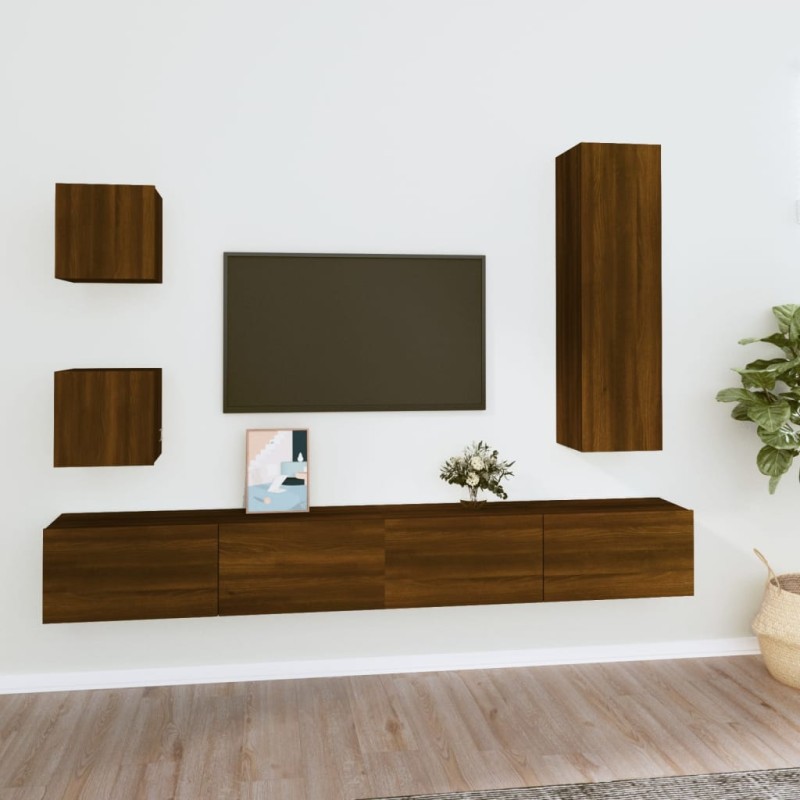 vidaXL 5-tlg. TV-Schrank-Set Braun Eichen-Optik Holzwerkstoff vidaXL 5-tlg. TV-Schrank-Set Braun Eichen-Optik Holzwerkstoff