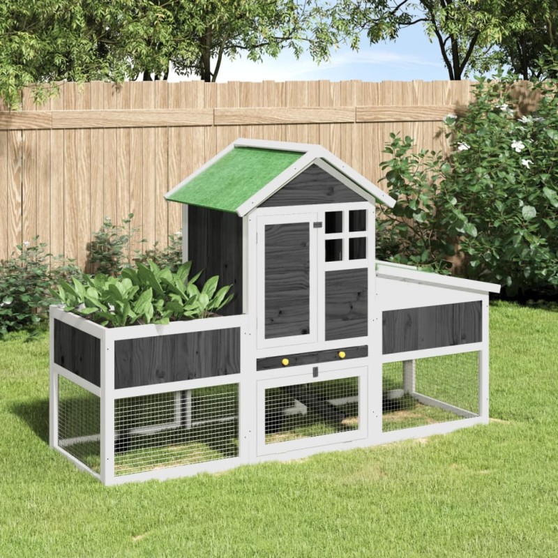 vidaXL Kaninchenstall Grau 170x63x113 cm Massivholz Kiefer vidaXL Kaninchenstall Grau 170x63x113 cm Massivholz Kiefer