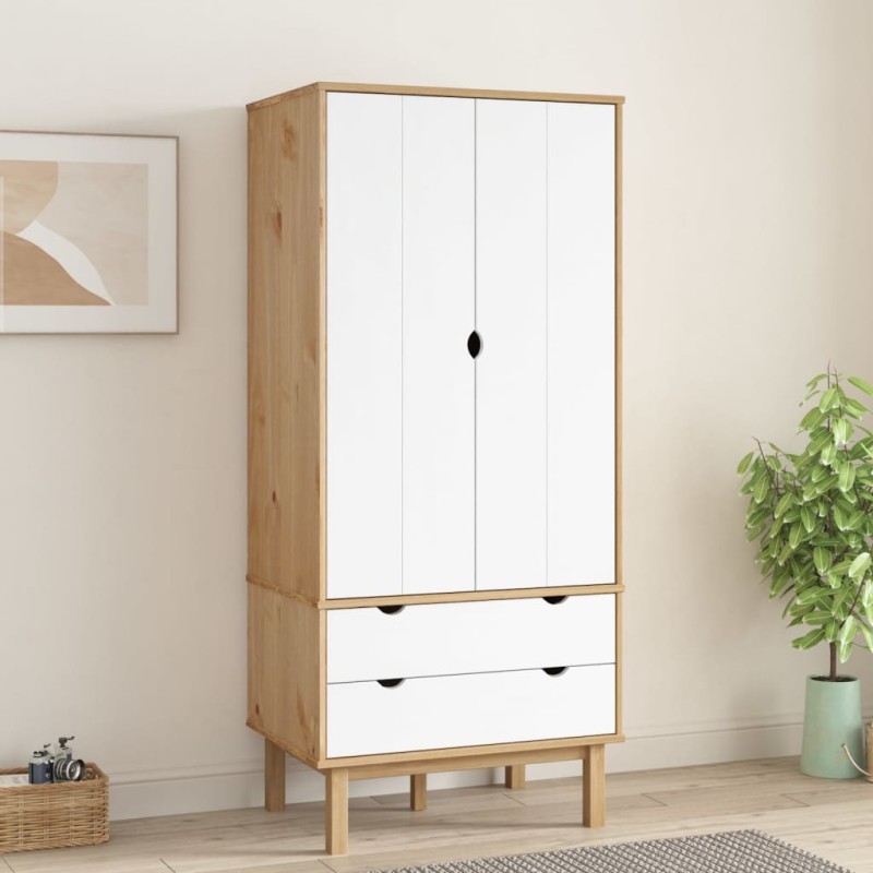 vidaXL Kleiderschrank OTTA Braun&Weiß 76,5x53x172 cm Massivholz Kiefer vidaXL Kleiderschrank OTTA Braun&Weiß 76,5x53x172 cm Massivholz Kiefer