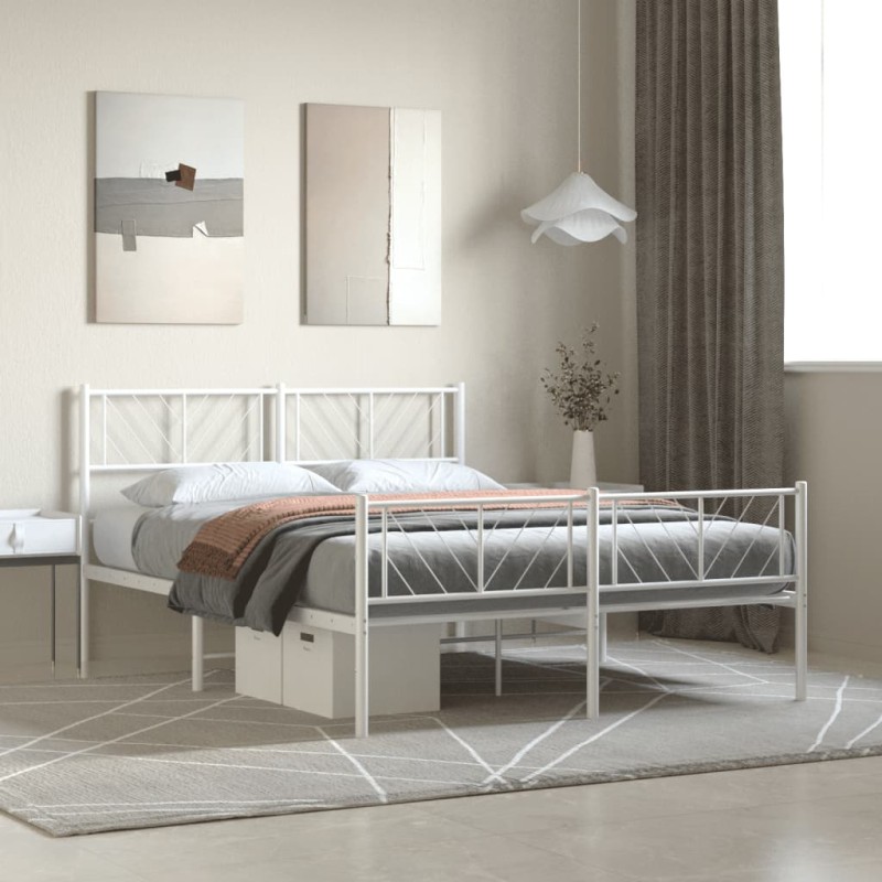 vidaXL Bettgestell mit Kopf- und Fußteil Metall Weiß 160x200 cm vidaXL Bettgestell mit Kopf- und Fußteil Metall Weiß 160x200 cm
