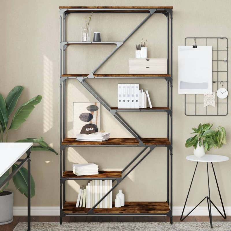 vidaXL Bücherregal Räuchereiche 91x36x176 cm Holzwerkstoff und Stahl vidaXL Bücherregal Räuchereiche 91x36x176 cm Holzwerkstoff und Stahl