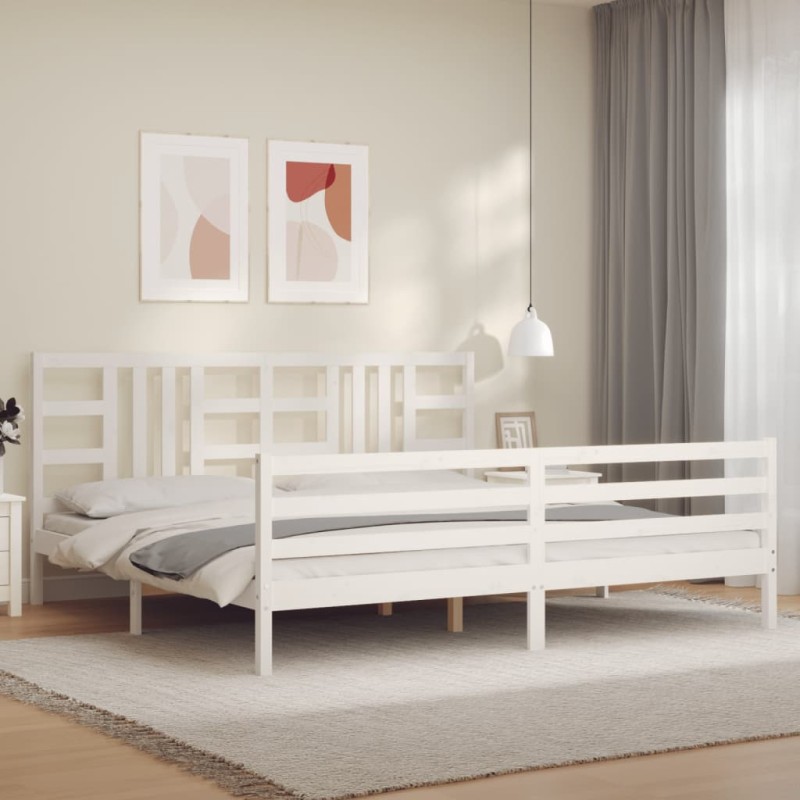 vidaXL Massivholzbett mit Kopfteil Weiß 200x200 cm vidaXL Massivholzbett mit Kopfteil Weiß 200x200 cm