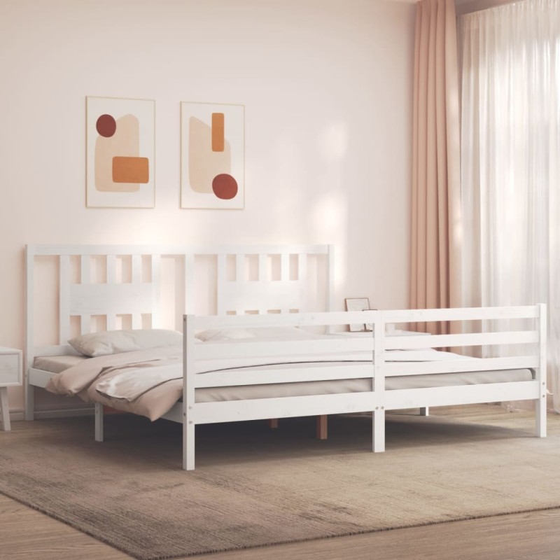 vidaXL Massivholzbett mit Kopfteil Weiß 200x200 cm vidaXL Massivholzbett mit Kopfteil Weiß 200x200 cm