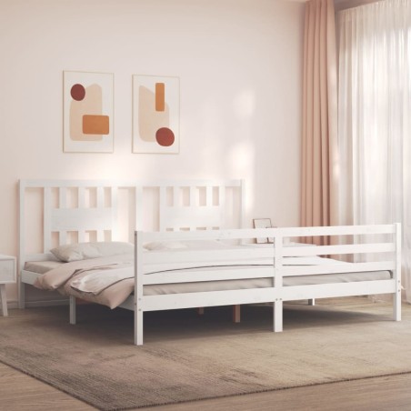 vidaXL Massivholzbett mit Kopfteil Weiß 200x200 cm