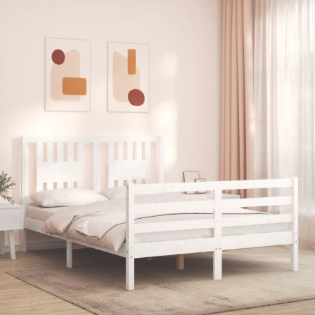 vidaXL Massivholzbett mit Kopfteil Weiß 120x200 cm